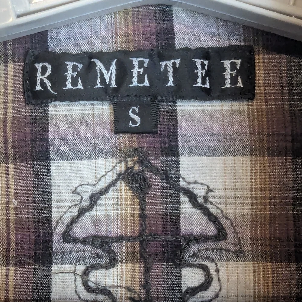 Remetee Small Plaid Cross Button Down Shirt Eagle Buttond - Picture 3 of 15